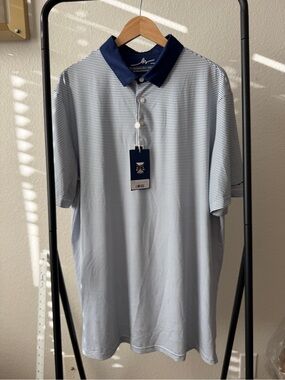 Boston Scott Golf Performance Polo Men’s 2XL NWT Blue White Striped UPF 50